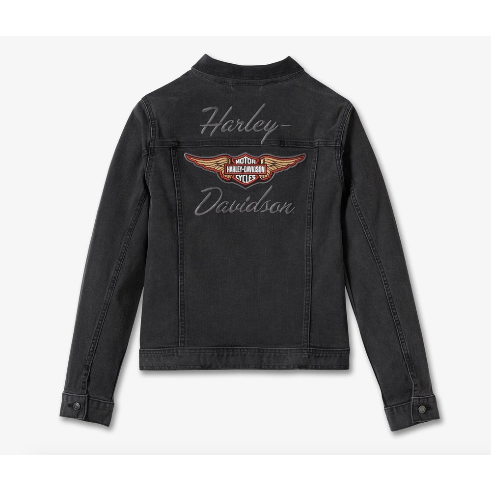 Harley Davidson Women's Denim Jacket NWT  Embroidered Logo Black‎ XL Extra Large